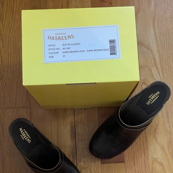 SWEDISH HASBEENS Slip In Brown Crocodile Clog - Women’s Size 37 (= Size 7) NEW - Picture 13 of 13